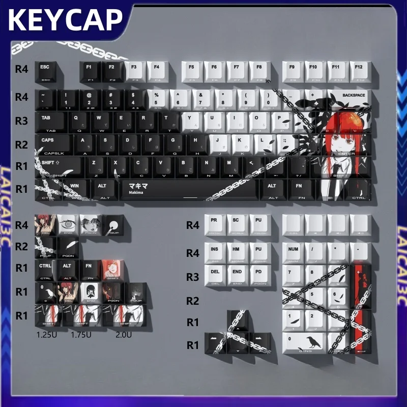 

Колпачки для клавиш Makima с двойной гравировкой по бокам, вишневый профиль, Pbt, периферийные устройства аниме, персонализированная механическая клавиатура, подарки, колпачки для клавиш