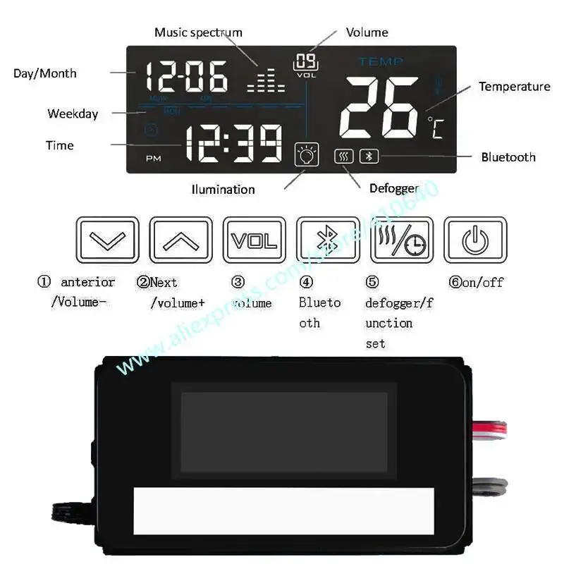Trumsense New Black LED Screen K3015CBS-S5A Touch Panel Radio Clock Temperature Date Defog Bluetooth-compatible for LED Mirror