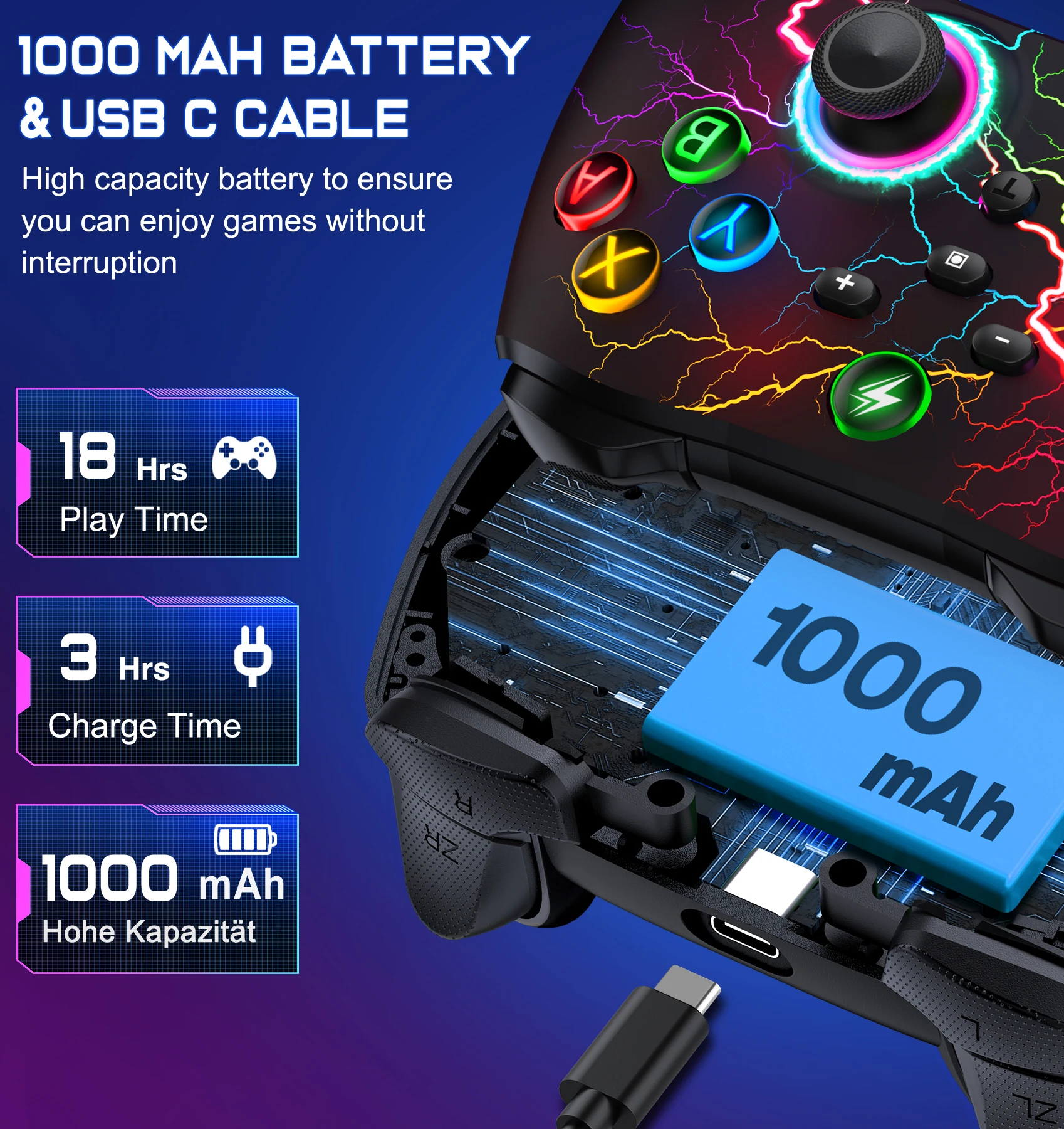 Controlador inalámbrico RGB para Nintendo Switch/OLED/Lite/Android/IOS, teclas programables, teclas Sble con cable, Gamepad para PC