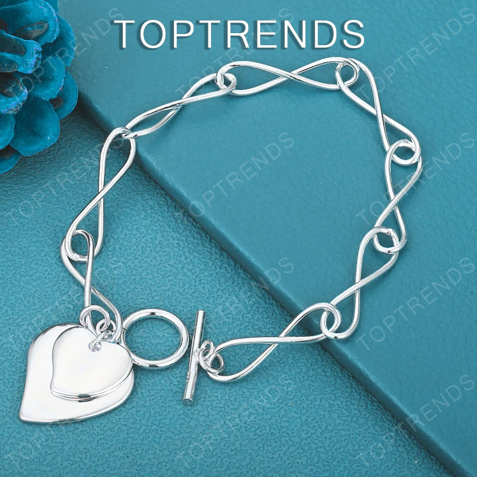 

Высококачественный женский браслет из стерлингового серебра 925 пробы с двойным сердцем, элегантные роскошные ювелирные изделия, подарок на день рождения, свадьбу, вечеринку, аксессуары