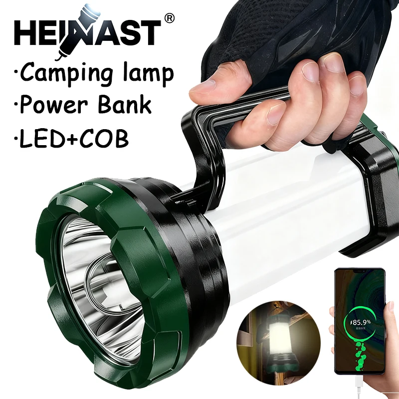 Portable Powerful LED Flashlight With COB Camping Lamp USB Rechargeable Handheld Flashlights Outdoor Emergency Power Bank Torch