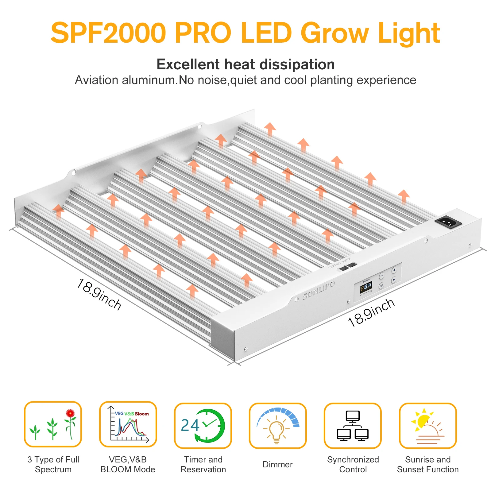 Sonlipo Upgraded SPF2000 PRO LED Grow Light 200W 4x4ft Coverage Full Spectrum Veg & Bloom Dimmer Timer for Indoor