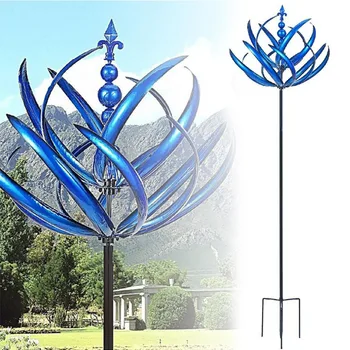 Garden Decorative Windmill Unique Metal Wind Rotator Removable Blue Durable with Ground Plug Reflective Art Craft Garden Decor