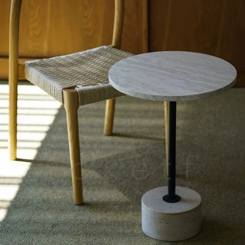 Roman limestone round sofa side table coffee table designer model simple bedroom bedside table
