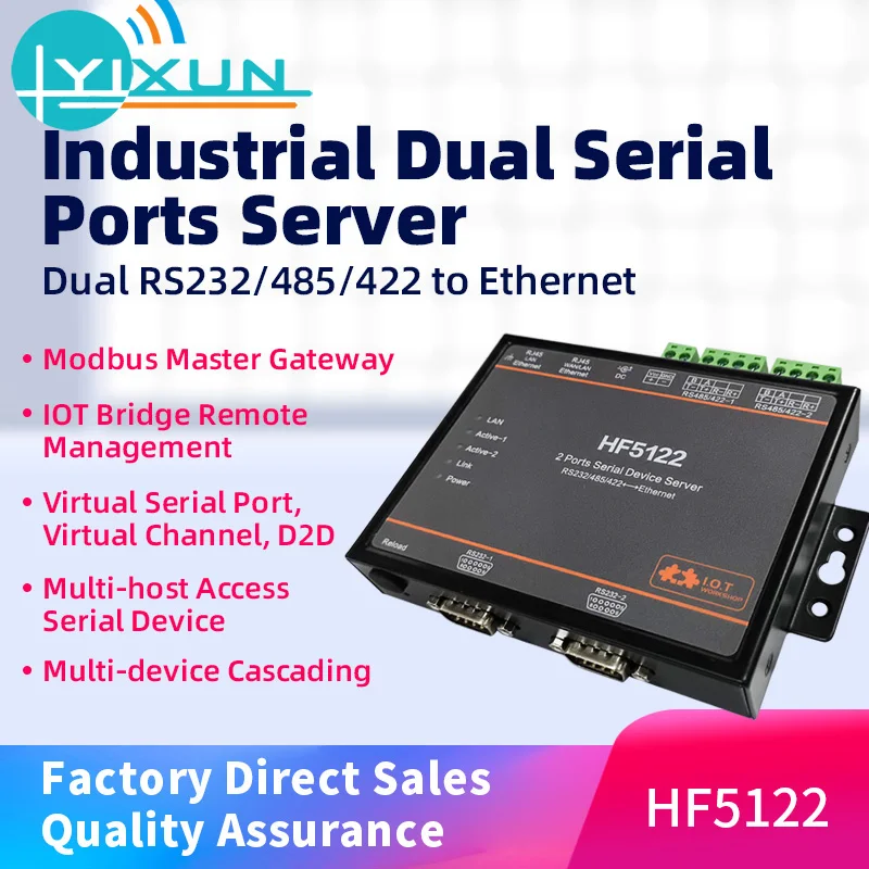 Industrial Ethernet Dual serial port server HF5122 RJ45 RS232/485/422 To Ethernet Transmission Converter Multi-device Cascading