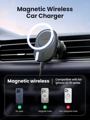 Беспроводное автомобильное зарядное устройство UGREEN 15W с держателем для телефона, быстрой зарядкой и автоматическим выравниванием, крепление на воздуховод