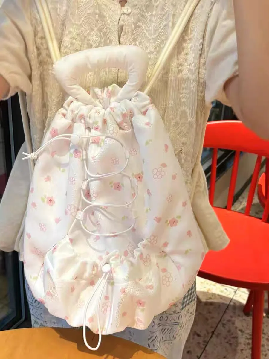 

Student Class Commuting Large Capacity Backpacks Sweet Floral Drawstring Cute Backpack 2025 New