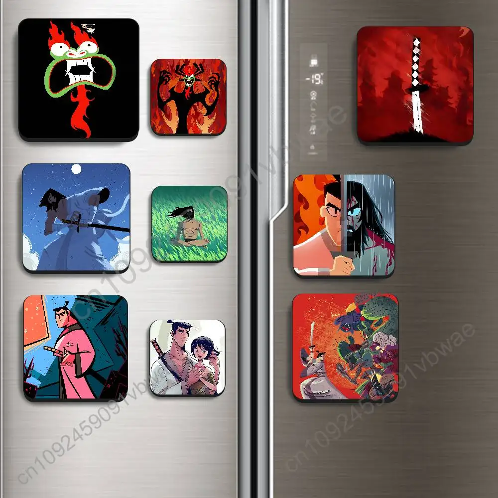 Aku Robot army Samurai Jack Black Square Plastic Fridge Magnet, for Magnetic Sticker No Trace Left, Durable, Smooth and Textured