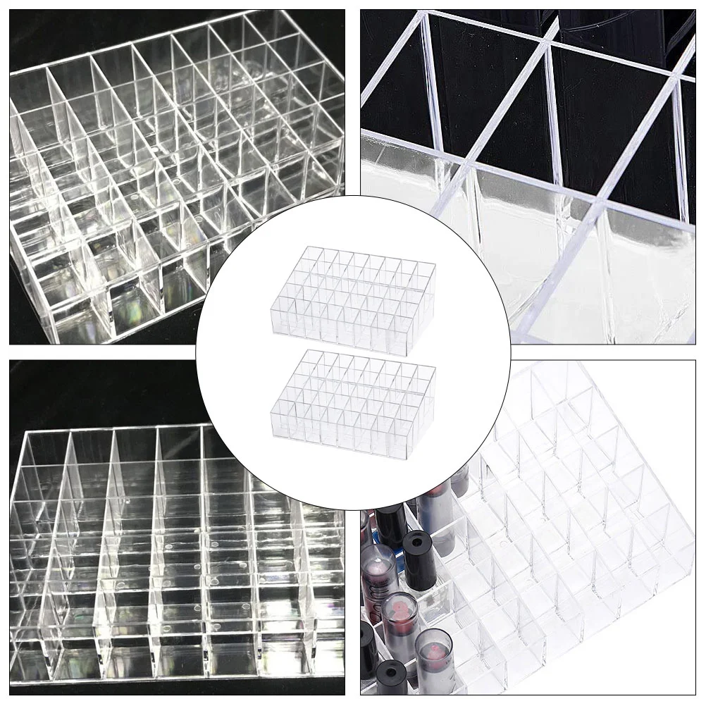 2 ชิ้นลิปสติกขาตั้งจอแสดงผล Supply Clear Lipglosses ชั้นวางในครัวเรือนผู้ถือ Organizer Multi-grid Rack