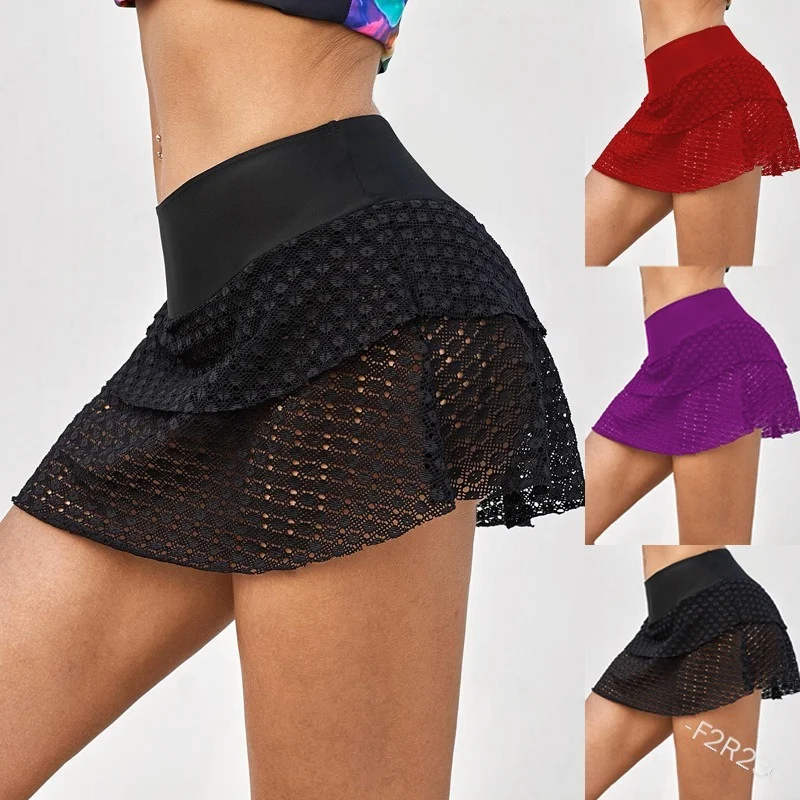 Zomer Plus Size Effen Kleur Perspectief Plus Size Een Lijn Mini Rok Hollow Mini Rok Holiday Hoge Taille Sexy Strand korte Rok
