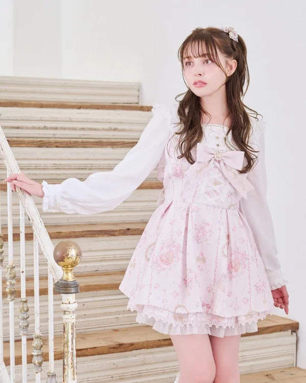 Liz Lolita Princess Dress Set Japanese Mine Mass-Produced Sweet Bow Print Long Sleeve Dress Culottes 2 Piece Set Women's Outfits