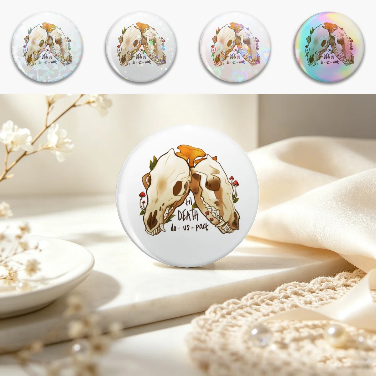 Til Death Do Us Part - Fox Skulls Pin Holographic Star Heart Pin Brooches Laminated Button Fashion Accessory