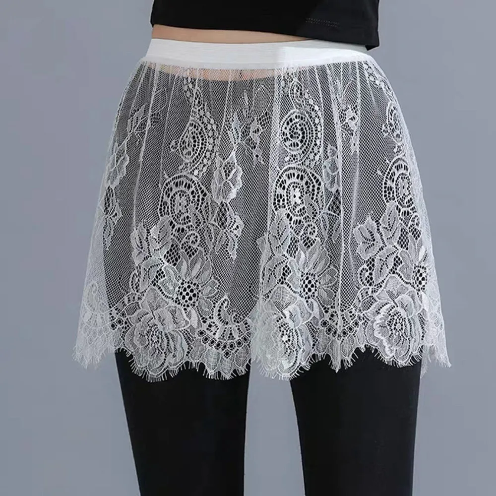 Sexy Transparent Lace Mesh Skirt Black White Short Shirt Extender Miniskirt