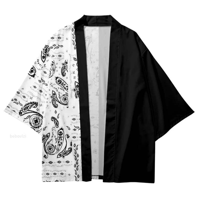 

Cashew Flowers Print Traditional Kimono Cardigan for Summer Men Women Patchwork Cosplay Yukata Shirt Fashion Japanese Haori