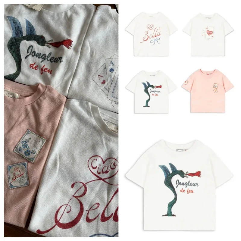 キッズtシャツ-半袖-男の子-トップス-女の子-tシャツ-男の子-ポーカー柄-白tシャツ-男の子服-グラフィックtシャツ-カミセタス-ベビーtシャツ