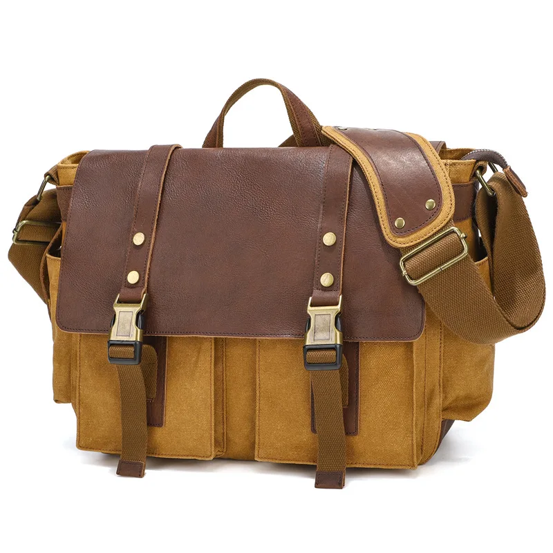Vintage Men Women Camera Messenger Bag Waxed Canvas  Leather Crossbody Shoulder Handbag Portable For Dslr Photography