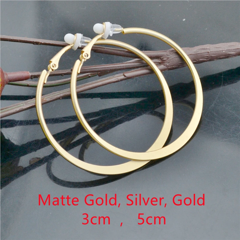 

Clip on the ears Hoop Earrings for women Non pierced Big circle Matt gold 2021 Fashion Jewelry Personality style Ladies earings