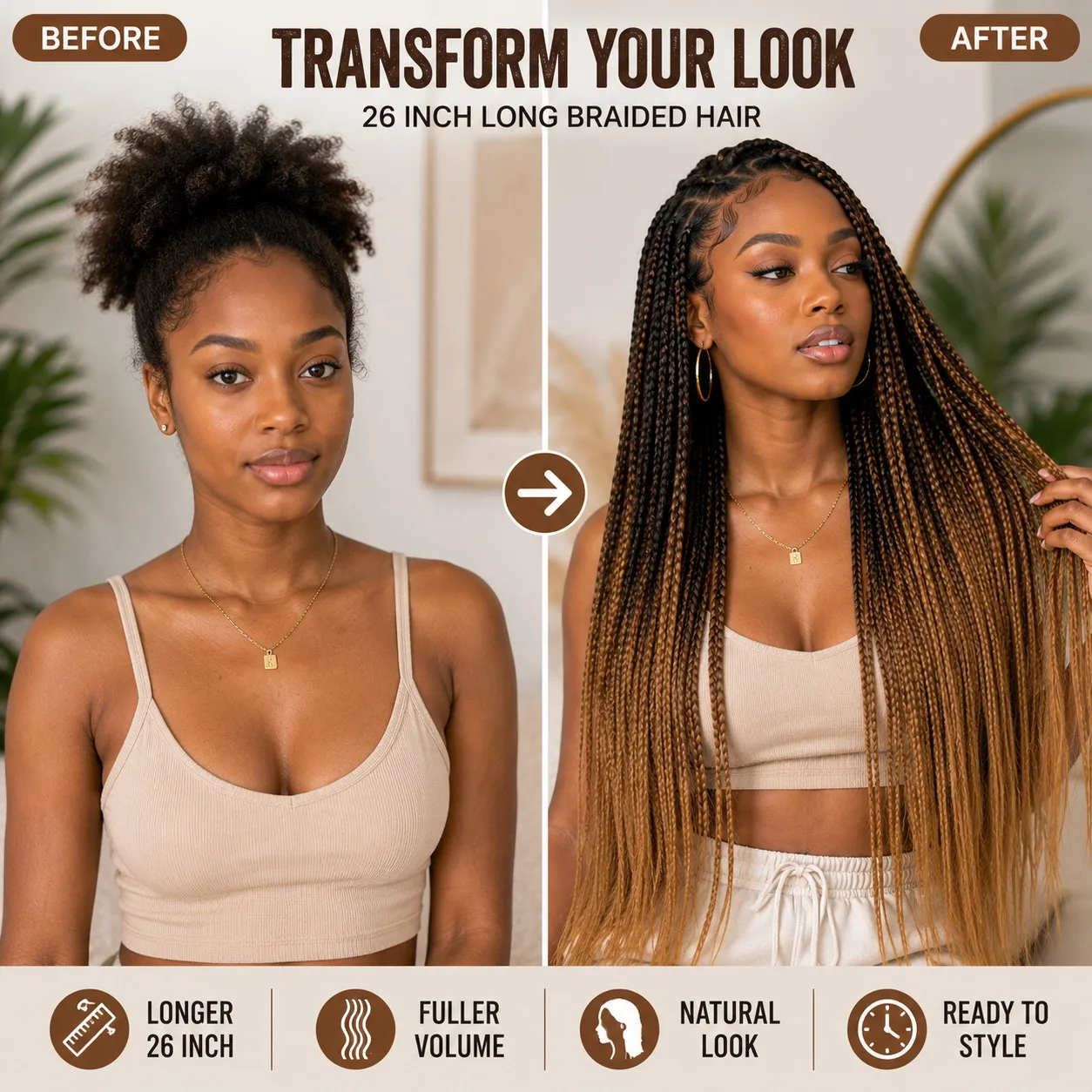 26 Zoll Vorgedehntes Flechthaar aus Synthetikfasern, Lange Box Braids, Knotless Braids, für Schwarze Frauen, DIY-Schutzfrisur – Detail 5