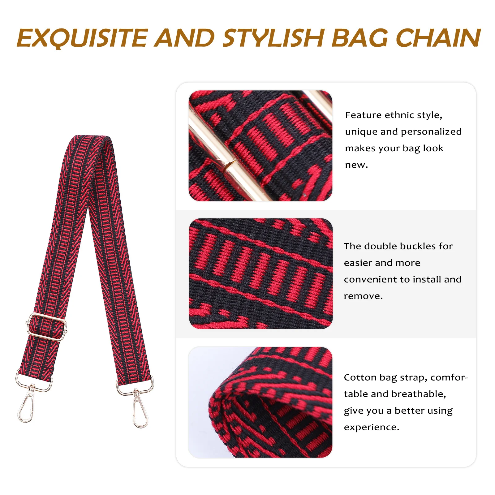 

1Pcs Colorblock Ethnic Style Bag Strap Wide Replacement Purse Strap Adjustable Crossbody Belt Cotton Shoulder Bag Handle