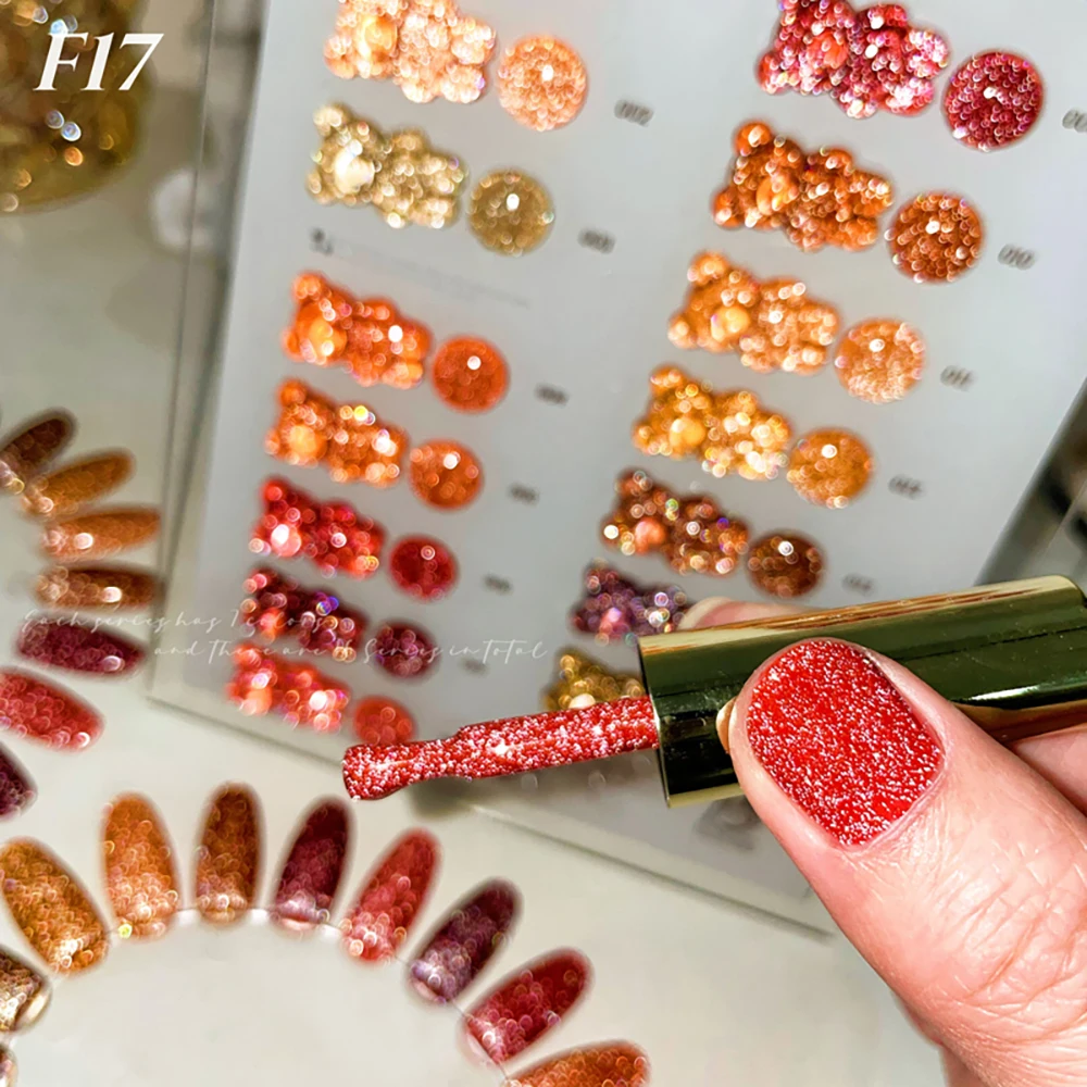Vendeeni 15 Farben/Set Herbstfarben Glitzer-Brocken-Diamant Gel-Nagellack Orange Glanz UV LED Aushärtbarer Gel-Lack mit Display – Detail 9