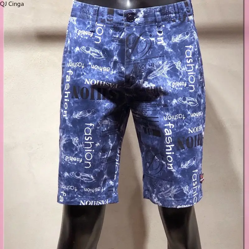 

Новинка 2025, мужские шорты с принтом, летние слегка эластичные хлопковые брюки длиной до колена с принтом, азиатский размер 29-40