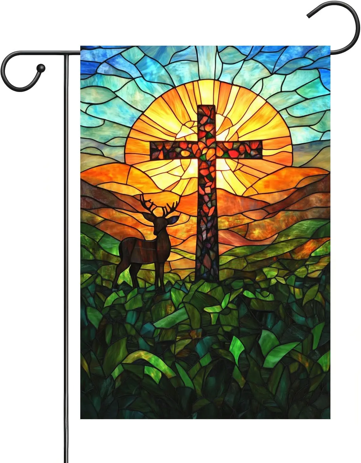 Funny Deer Garden Flag 12x18 Inch Double Sided Easter Religious Christian Cross Garden Flag Small Burlap Banner Yard Lawn Po GGO