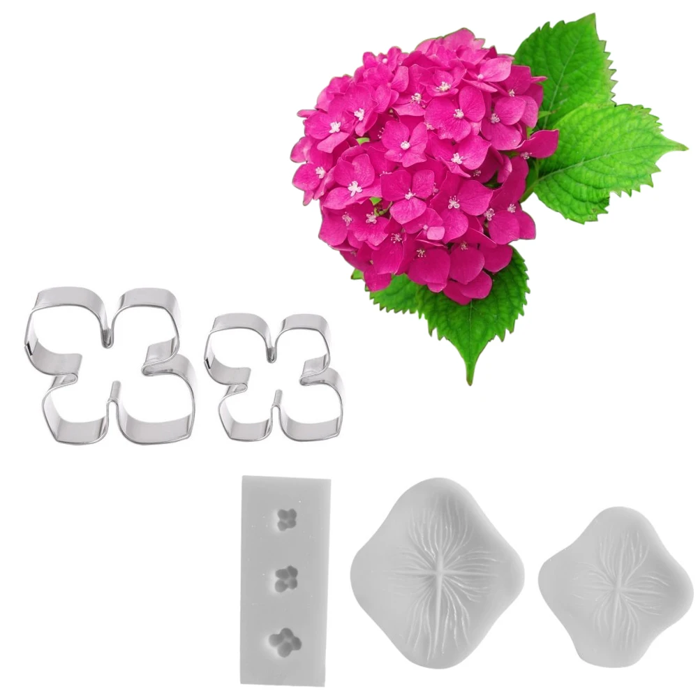 5pcs Hydrangea Flower Veiner Silicone Molds Stainless Steel Cutter Mould Petal Fondant Cake Decorating Tool DIY Handmade  CS421