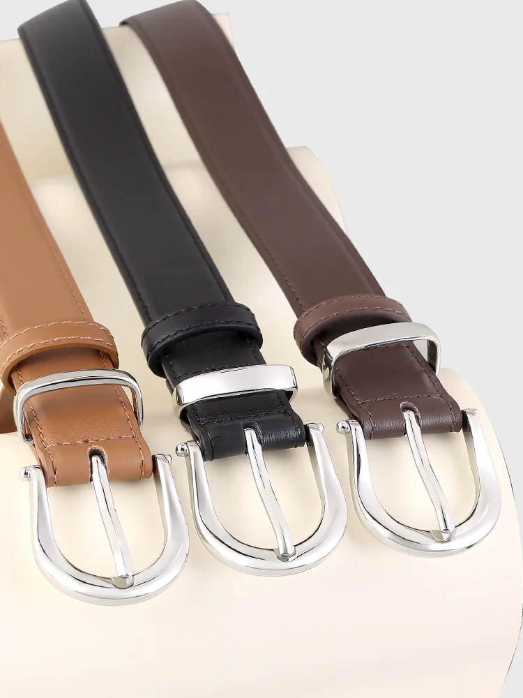 カジュアル-シンプル-ハイエンド-光沢のある表面-レザーベルト-レディース-エレガント-マッチジーンズベルト-多用途合金バックル-幅3cm