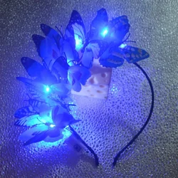 Women Girls Blue LED Blinking Light Up Butterfly Headband Party Festival Crown Halloween Costume Headpiece