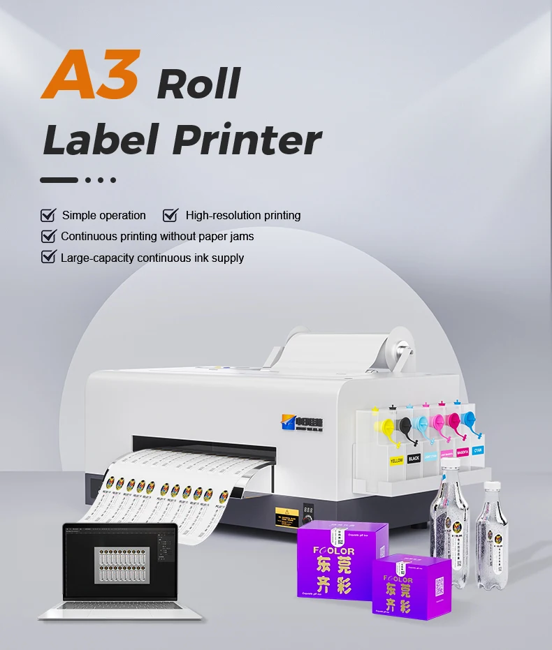 A3 Roll To Roll Digital Modified Inkjet Pigmeny Color Sticker Label Printer 6 Colors