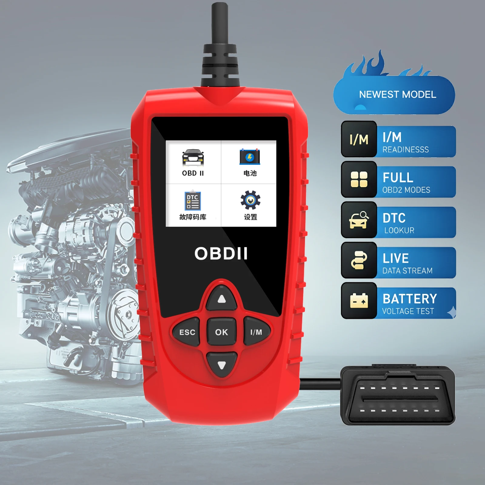 OBD2 Scanner for Check Engine Light, DIY Car Diagnostic Tool Read & Clear Trouble Codes, I/M Readiness