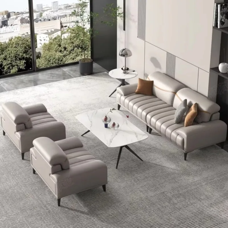 Factory Direct Sale Durable Modern Nordic PU Leather Office Sofa and Coffee Table Set for Small Reception Areas & Hotels