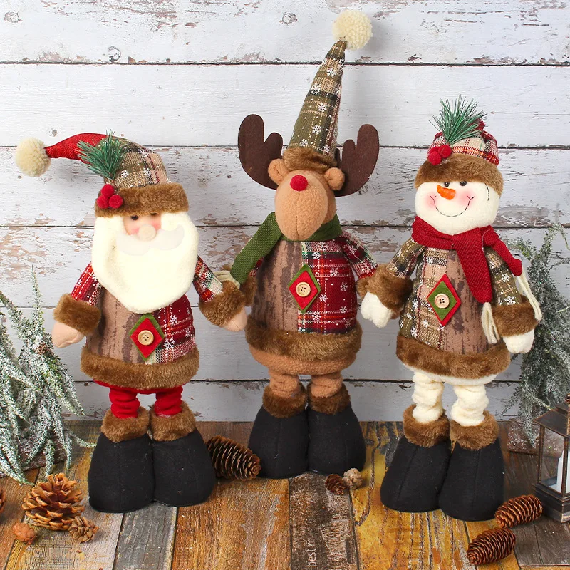 

Christmas Decorations Figurine Telescopic Length Christmas Ornament Snowman Reindeer Santa Claus Plaid Standing Home Decor Doll