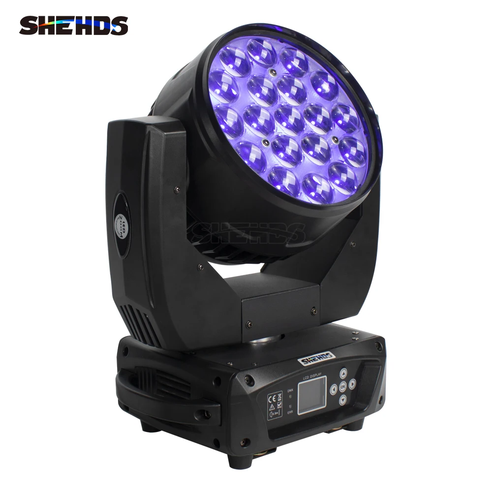 SHEHDS LED Feixe + Wash & Zoom 19x15W RGBW Iluminação de cabeça móvel para palco profissional DJ discoteca