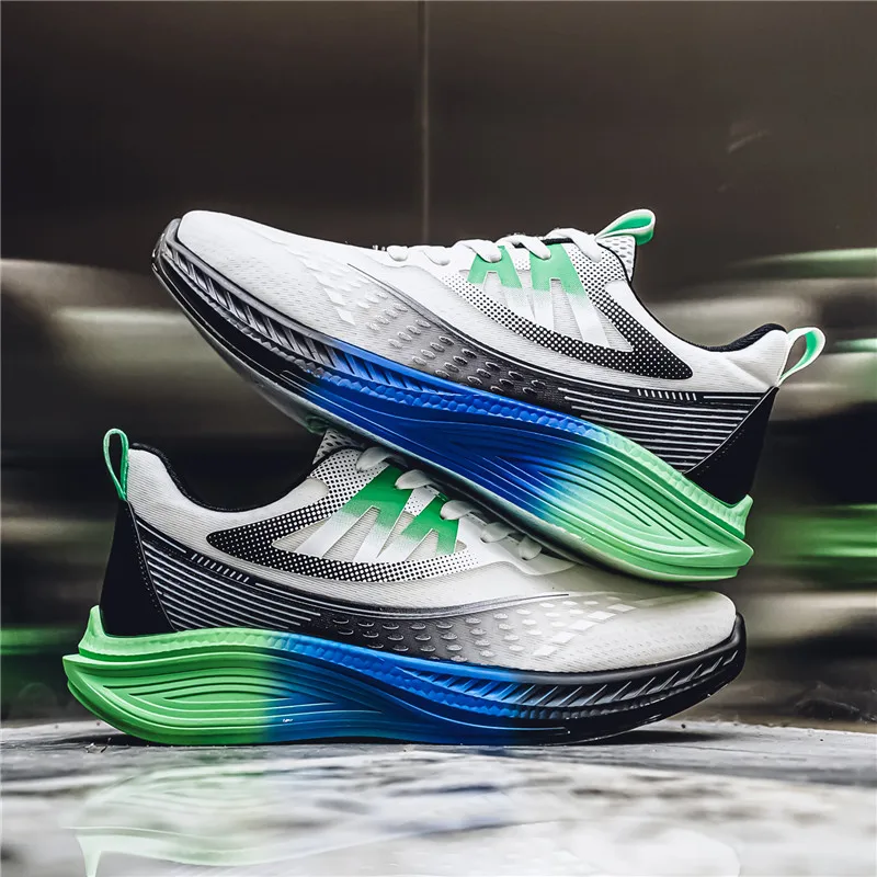 Marathon Mens Sports Running Shoes Black Mesh Lightweight Breathable Comfortable Outdoor Walking Trendy Mens Tennis Shoes