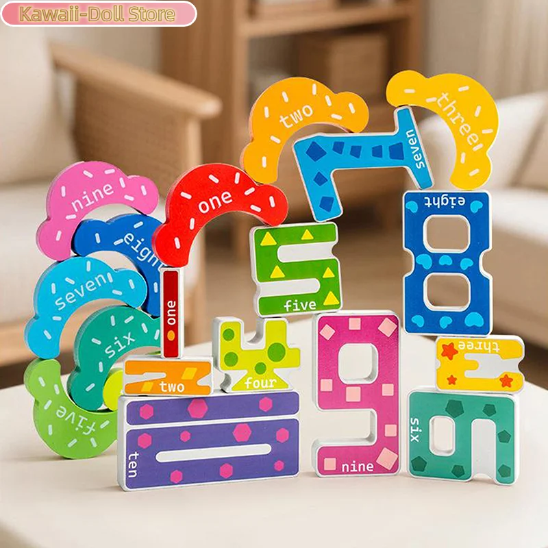 Blocos digitais educacionais de madeira, quebra-cabeças criativos, brinquedos de empilhamento, reconhecimento de números de cores, presente montessori