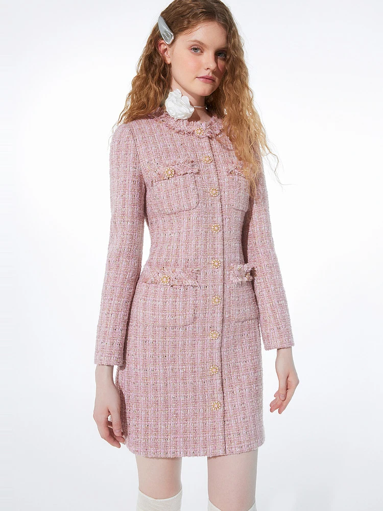 Autumn and Winter 2024 New High Quality Dress Super Good-looking Wealthy Heiress Small Fragrance Pink Long Sleeved Dress