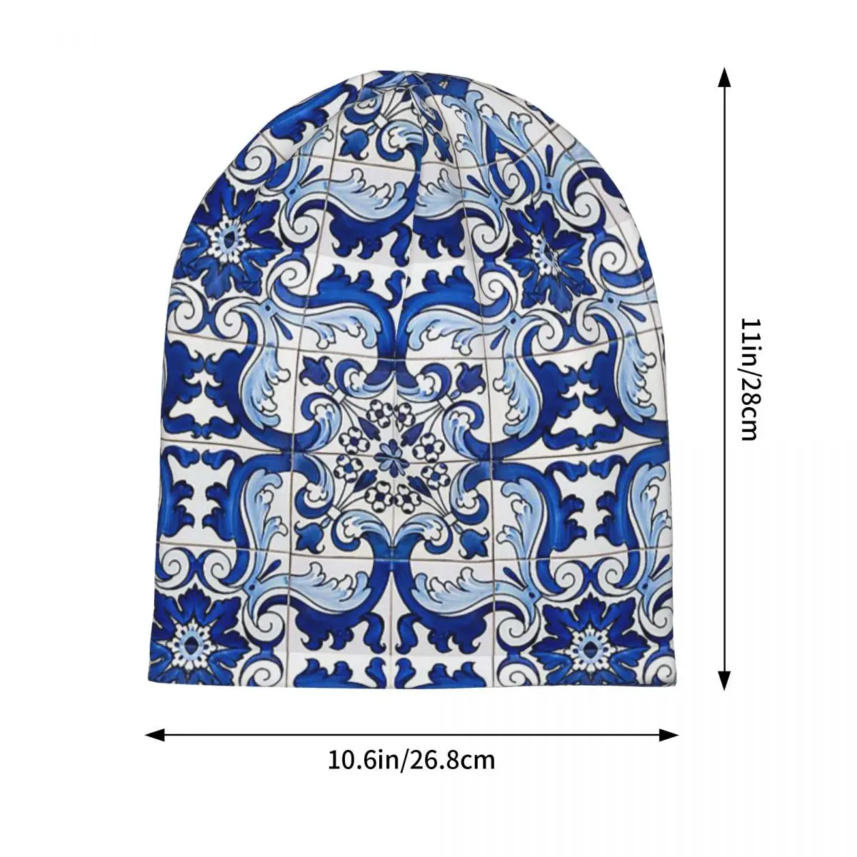 Antique Lisbon Blue Azulejo Tile Floral Warm Knitted Cap Hip Hop Bonnet Hat Autumn Winter Outdoor Beanies Hats for Unisex Adult