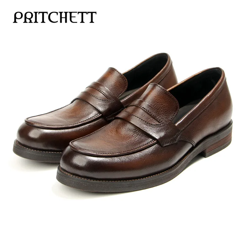 Hand-Polished Casual Loafers Retro and Distressed Slip-On Leather Shoes Business Leather Formal High-Quality Men's Shoes