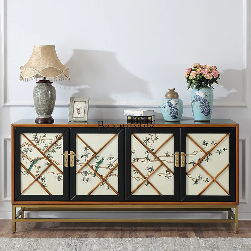 

02*American retro foyer entrance cabinet 1.85 meters living room decorative storage cabinet