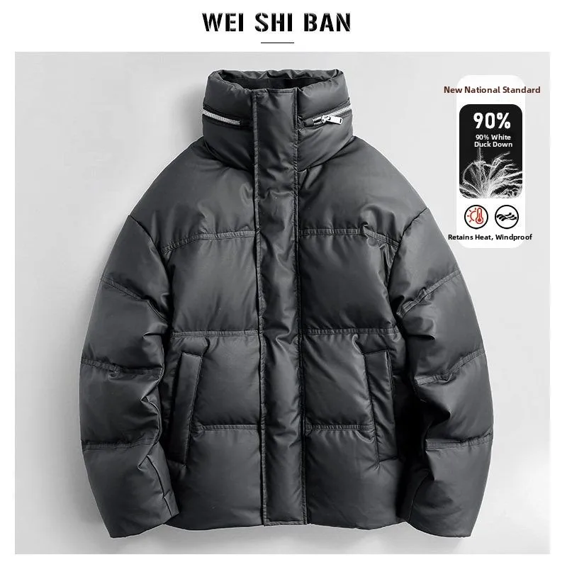 

Retro PU Leather Stand Collar Men's down Jaet Warmth Bread Sle Windproof Outerwear Casual Faion Ci Leisure Du down ...