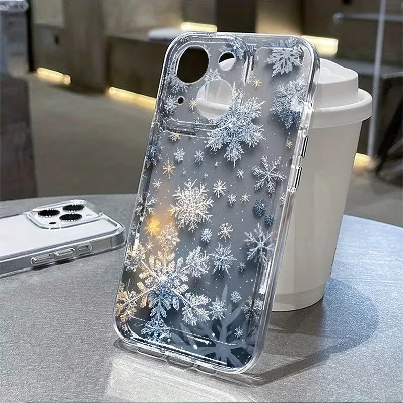

Transparent Snowflake Pattern Phone Case For iPhone 17 16 11 13 12 14 15 Pro Max XS X XR 7 8 Plus 16E 16 17 Pro Soft TPU Cover