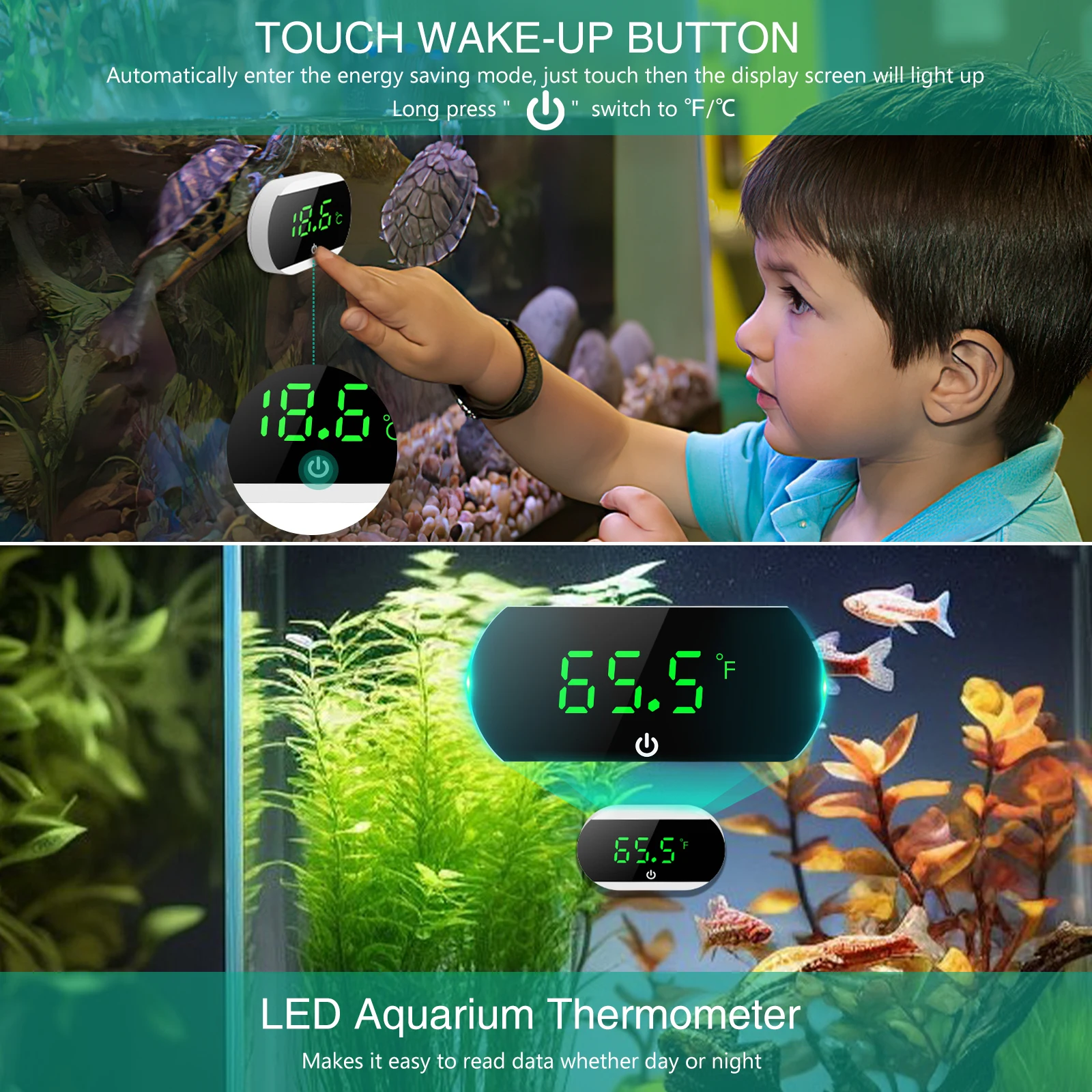 ORIA Aquarium Thermometer Digital External Thermometers Fish Tank Temperature Meter Reptile Box Mini Thermometer ℃/℉ Switching