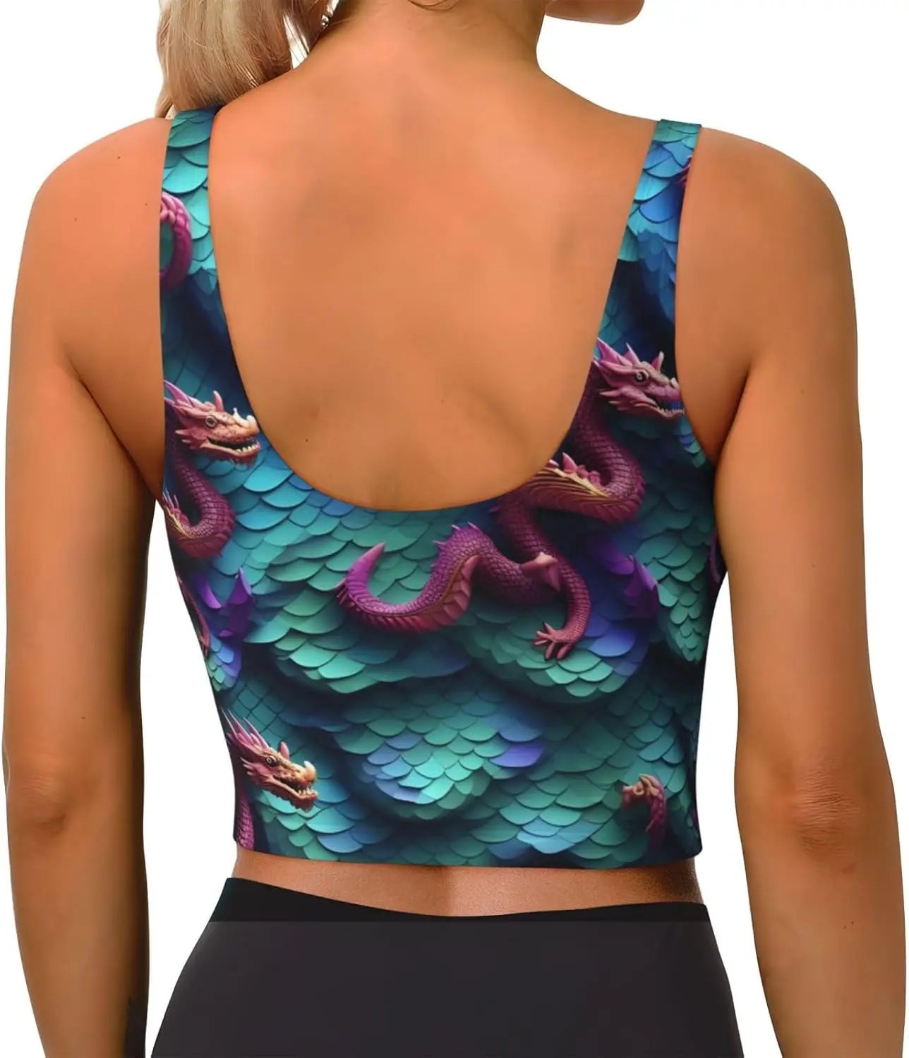 3D マジカルドラゴンスケールパターンプリント女性のワークアウトタンクトップレーサーバックノースリーブスポーツベストジムアスレチックヨガ用