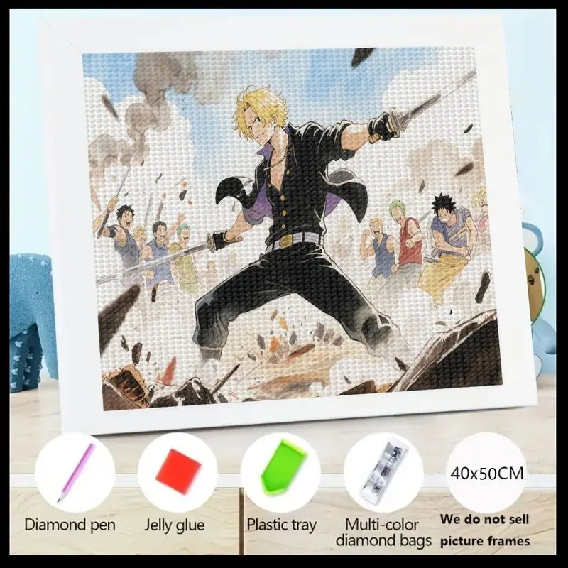 Pintura de diamante Sanji 5D de una pieza, taladro completo de Anime Manga, escena de batalla de acción, arte DIY, Kit de pintura de gemas grandes de cristal para adultos, 1 ud.