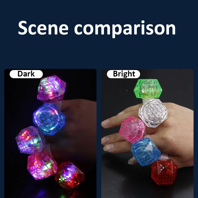 3/5/10pcs Grand Event Large Simulated Diamond Ring Birthday Halloween Party Props LED Colorful Glow Ring Light Finger Light