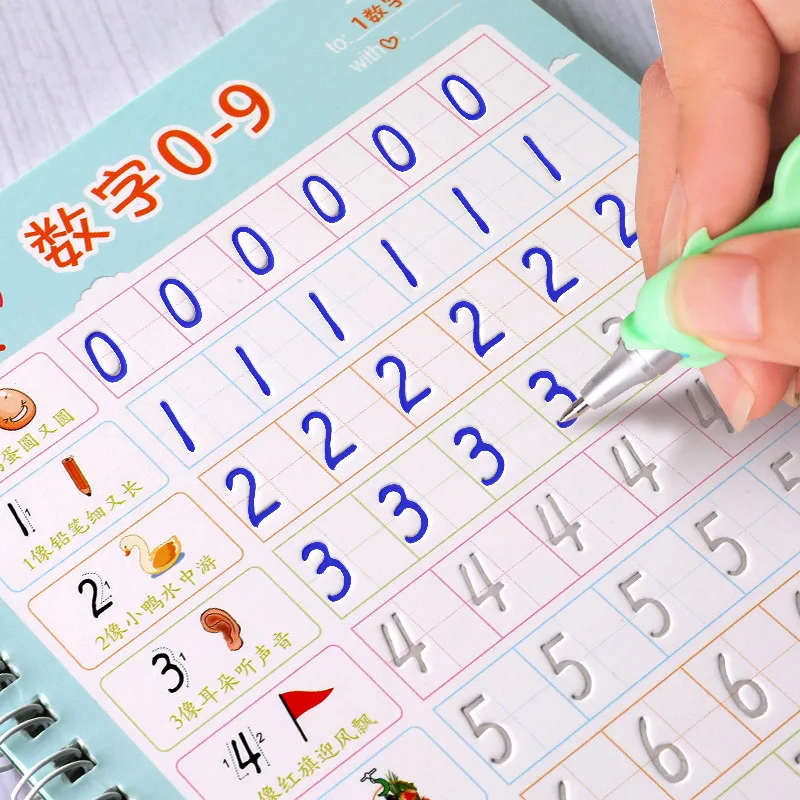 

Reusable 3d Copybook Books Learn Chinese Pinyin Number0-10 Addition And Subtraction For Kids Children Drawing Coloring Gifts