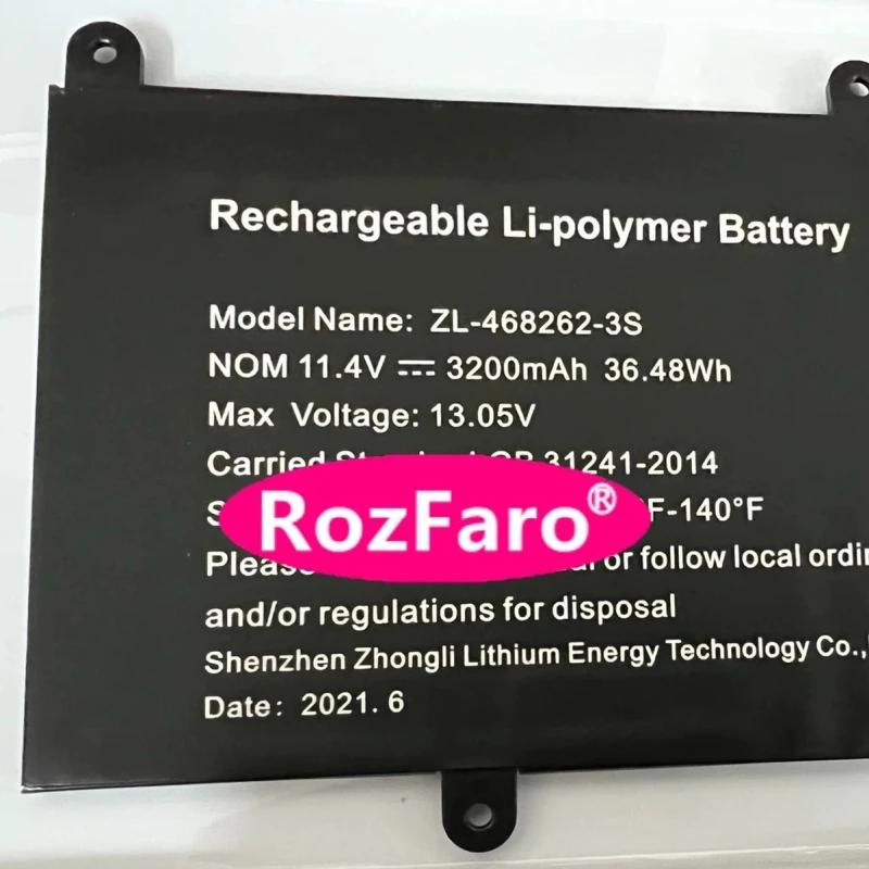 RozFaro ZL-468262-3S 10-pin 8-wire 11.4V 36.48Wh 3200mAh Laptop Battery For T-bao H7 15.6-inch Notebook