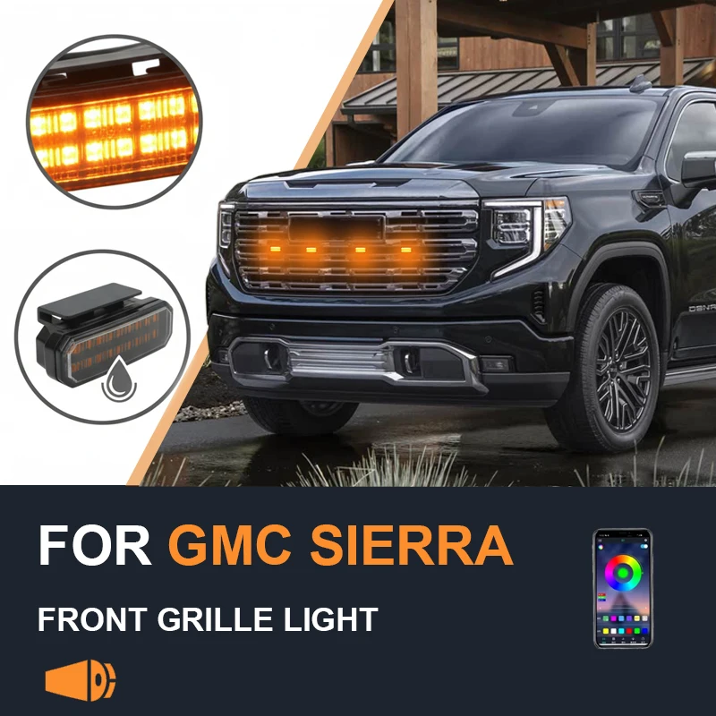 

FOR GMC Sierra Specialized center grid small yellow light Front Grille Lights LED Decorative Warning Light Pickup 12V ﻿