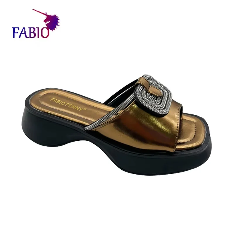 FABIO PENNY Women\'s Summer Slippers 2025 Diamond Bright Fashion Beach Party Casual Comfortable Elegant Slip-On Footwear